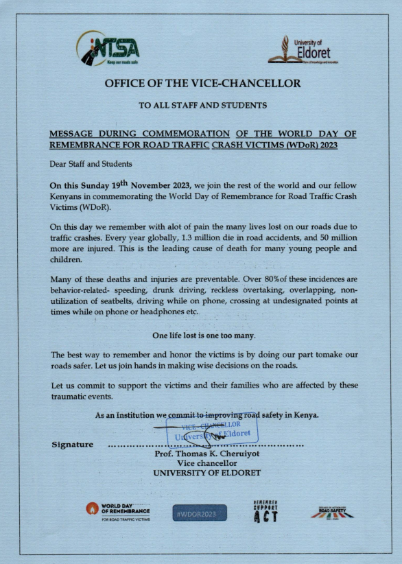World Day of Rememberance (WDoR 2023) - Message from the Vice chancellor